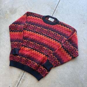 Vintage Alpasur Cusco-Peru Alpaca Wool Ethnic Geometric Knit Crewneck Sweater